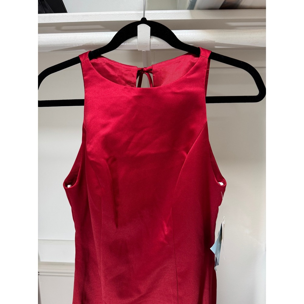 After Six Gown 6 Red Satin High Neck Tie Back Formal Maxi Prom Dress 90s NEW - Picture 4 of 12